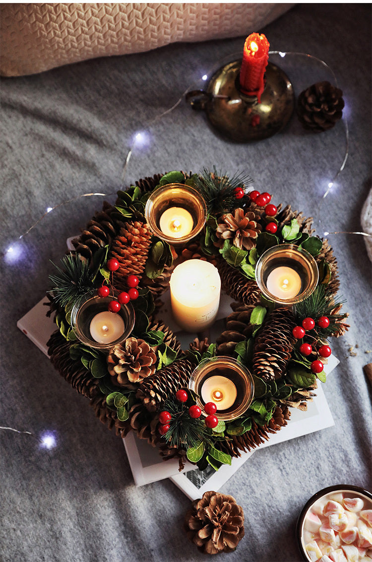 Christmas wreath candlestick decoration