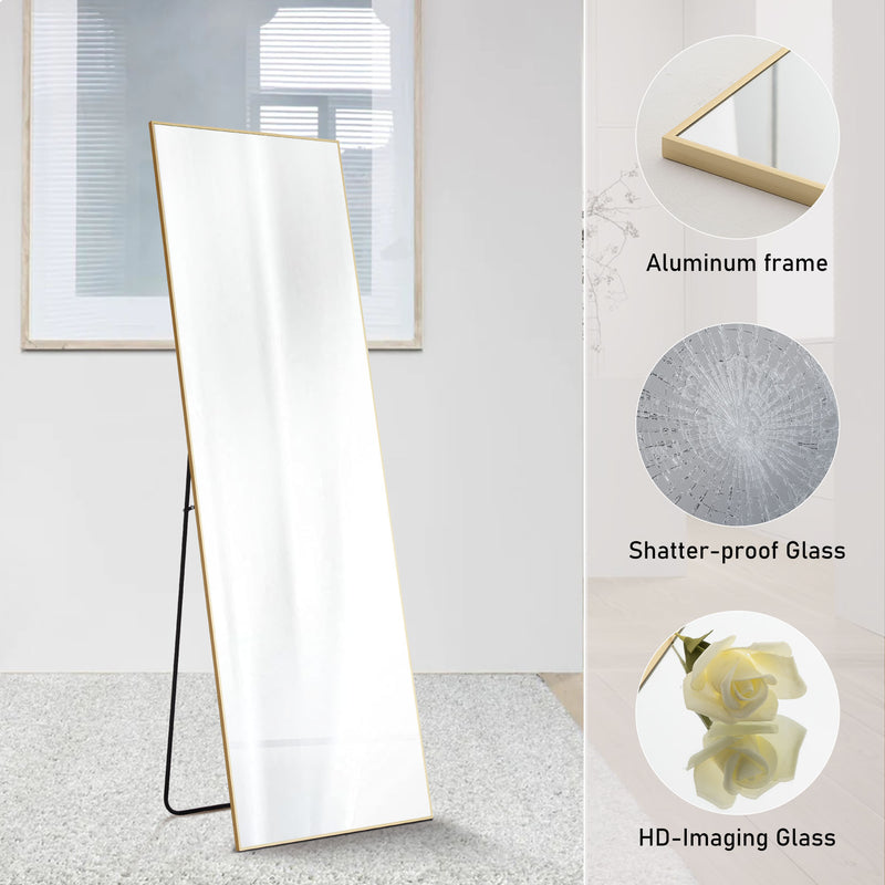 Floor Standing Mirror, Wall Mirror With Stand Aluminum Alloy Thin Frame