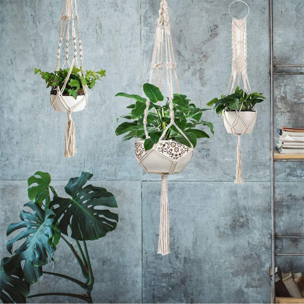 Flowerpot Flower Stand Indoor Outdoor Hanging Plant Rack Holder Decorative Flowerpot Cotton Rope