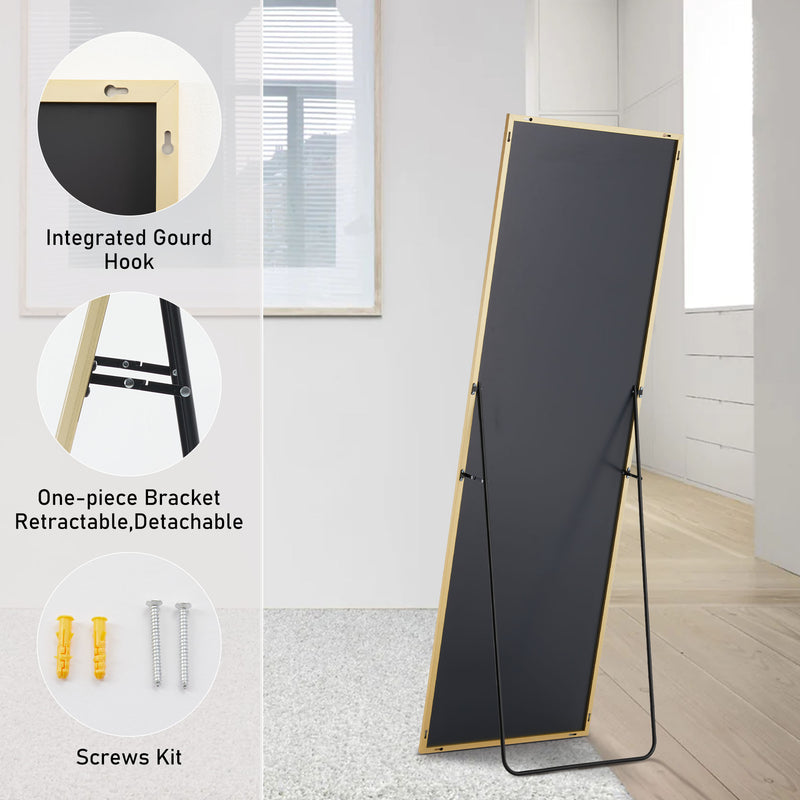 Floor Standing Mirror, Wall Mirror With Stand Aluminum Alloy Thin Frame