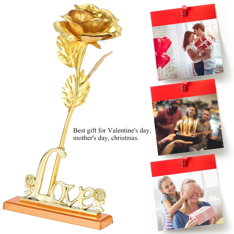 24K Gold Foil Flower Artificial Rose Valentine Day Romantic Gift for Home Table Decor(Golden)