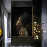 African Woman Wear Pearl Necklace Canvas Painting Wall Art Poster