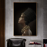 African Woman Wear Pearl Necklace Canvas Painting Wall Art Poster