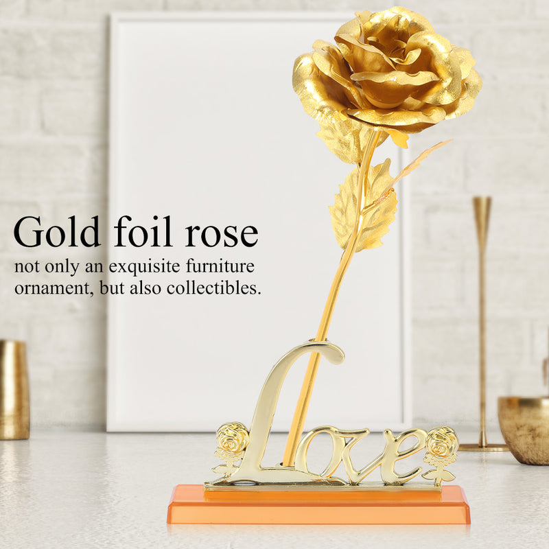 24K Gold Foil Flower Artificial Rose Valentine Day Romantic Gift for Home Table Decor(Golden)